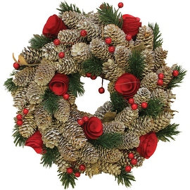 10" Pinecones with Berries and Flowers Artificial Christmas Wreath