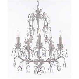 White Wrought Iron Floral Chandelier Lighting with Crystal Balls