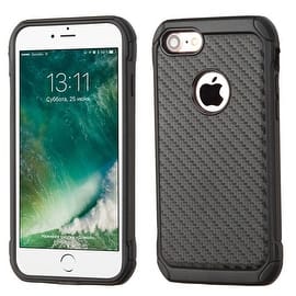 Insten Black Carbon Fiber Hard PC/ Silicone Dual Layer Hybrid Rubberized Matte Case Cover For Apple iPhone 7