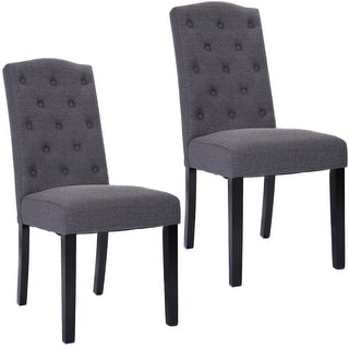 Costway Set of 2 Fabric Wood Accent Dining Chair Tufted Modern Living Room Furniture