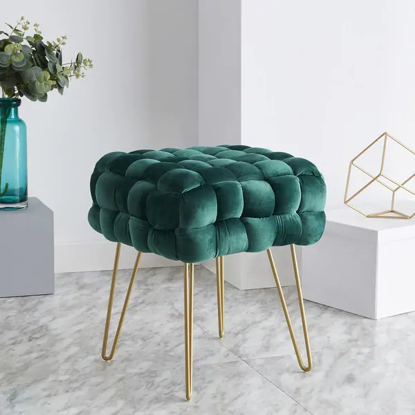 Mirage Modern Contemporary Square Woven Upholstered Velvet Ottoman with Gold Metal Legs