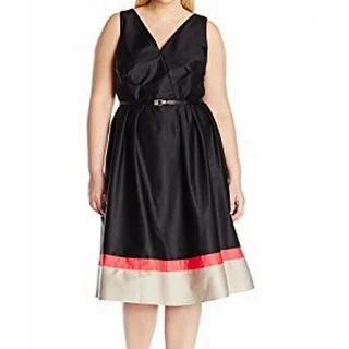 Calvin Klein NEW Black Colorblocked 22W Plus Sheath Belted Midi Dress