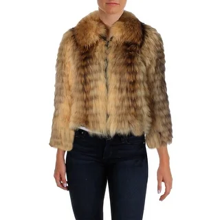 Avante Womens Raccoon Fur Faux Leather Cropped Jacket - XS