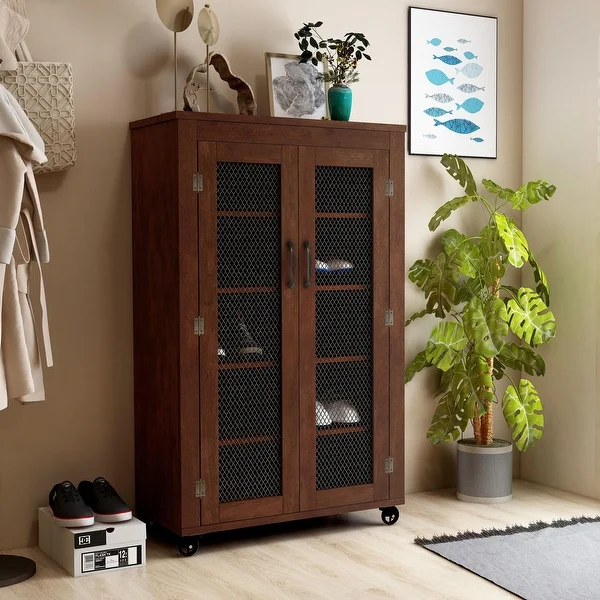 Layson Transitional Walnut 5-shelf Mobile Cabinet by Furniture of America