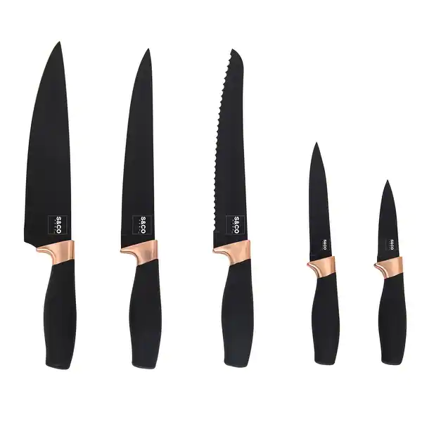 Knife 6PC Set With Acrylic Stand Black Matt - 14" x 4" x 10"