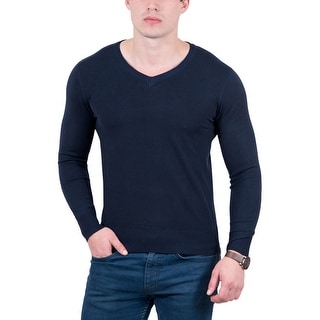 Real Cashmere Dark Blue V-Neck Fine Cashmere Blend Mens Sweater