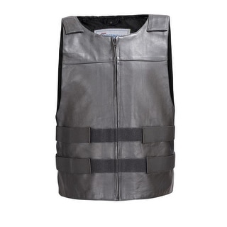 Men Leather Motorcycle Biker Tactical Street Vest Bullet Proof Style Black MBV115
