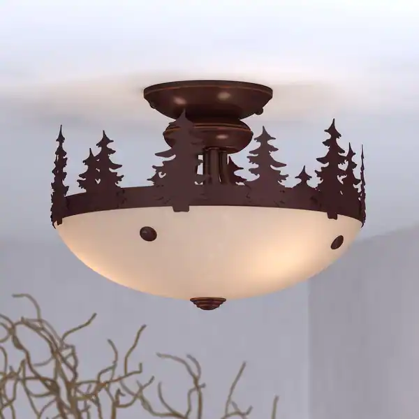 Yosemite 2L LED Bronze Rustic Tree Semi Flush Ceiling Light or Fan Light Kit - 11.75-in. W x 10-in. H x 11.75-in. D