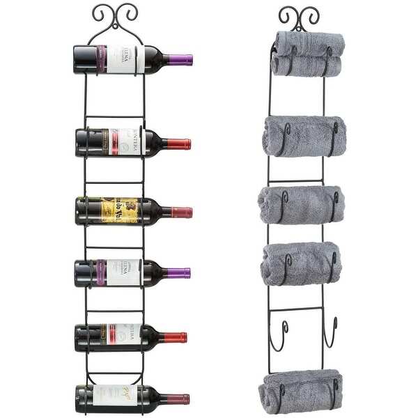Sorbus Black Metal 6-bottle Wall-mount Wine Rack/ Towel Rack
