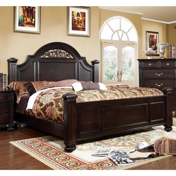 Furniture of America Vame Traditional Walnut Solid Wood Panel Bed