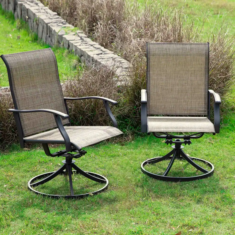 Outdoor 2-Piece Patio Swivel Chair Set, Textilene Fabric, Iron Frame