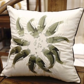Luxury Green Fish Embroidered Pillow 18"X18"