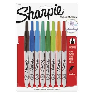 Sharpie Non-Washable Retractable Permanent Marker Set, Ultra Fine Tip, Assorted Color, Set of 8