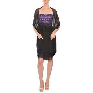 Mikael Aghal Lace Empire Waist Fringed Evening Shawl Dress - 6