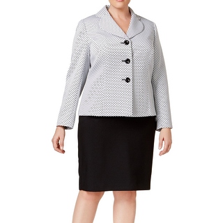 Le Suit NEW White Women's Size 20W Plus Contrast Knit Skirt Suit Set