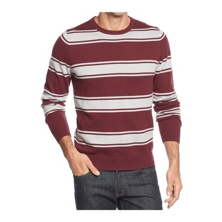John Ashford Cotton Crewneck Sweater Red Plum and Gray Striped Pullover