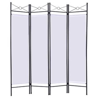 Costway White 4 Panel Room Divider Privacy Folding Screen Home Office Fabric Metal Frame