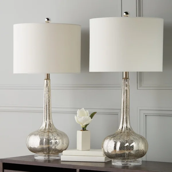 Abbyson Silver Mercury Antiqued Glass 28 InchTable Lamp (Set of 2)