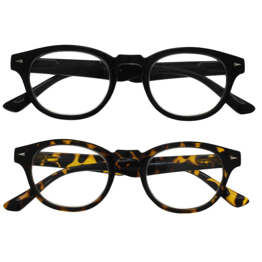 Retro Oval Reading Glasses- 2 Pair Pack - Black/Tortoise