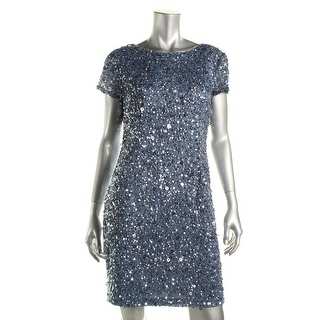 Adrianna Papell Womens Petites Cocktail Dress Mesh Embellished