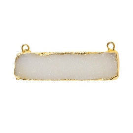 Agate Druzy Electroplated with Gold Gemstone Pendant, Rectangle Bar 9x40mm, 1 Pendant