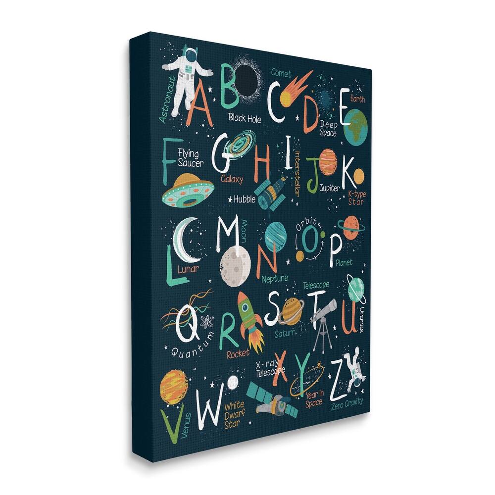 Stupell Starry Space Alphabet Fantasy Constellations UFO ABC's Canvas Wall Art - Blue