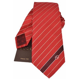 NEW Gucci Men's 408866 Flame Red Woven Silk Interlocking GG Striped Neck Tie