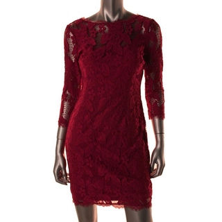 Adrianna Papell Womens Petites Lace 3/4 Sleeves Cocktail Dress