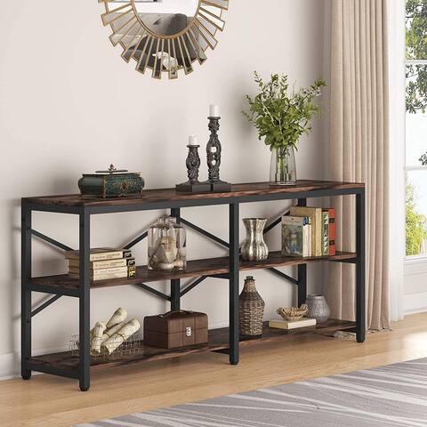 3-Tier Sofa Console Table with Open Shelves, 70.9 inch Industial Entryway Hallway Table