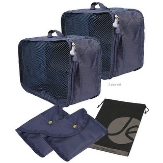 JAVOedge 2 Pack Dark Blue Foldable / Collapsing Packing Cube with Zipper Closure and Handles with Bonus Drawstring Bag