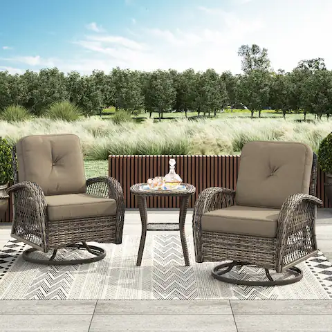 Corvus Livorno Outdoor 3-piece Wicker Stainless Steel Chat Set with Swivel Chairs
