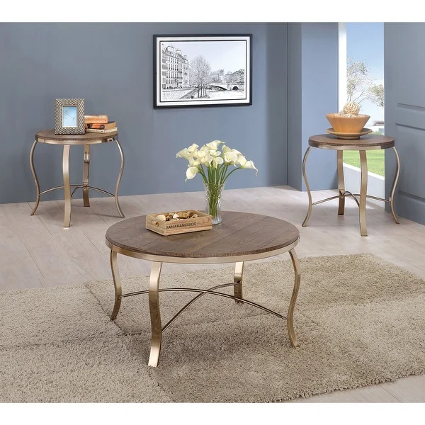 Furniture of America Fays Gold 34-inch 3-piece Round Accent Table Set. Opens flyout.