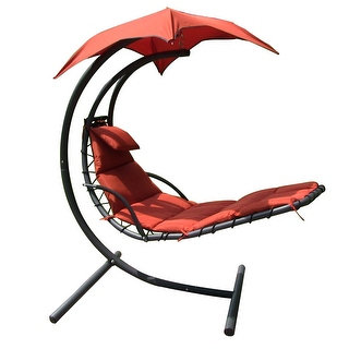 Sunnydaze Floating Chaise Lounger Swing Chair with Canopy, 55 Inch Wide - Orange