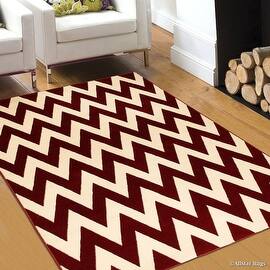 Allstar Red Woven Hand Carved Chevron Geometric Area Rug (7' 9" x 10' 5")