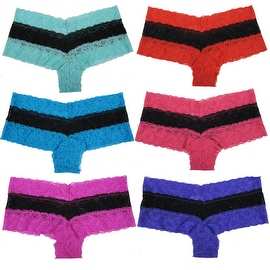 Women's 6 Pack Duo Color Lace Cheeky Boyshorts Panties