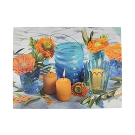 LED Lighted Flickering Candles and Flowers Glass Candles Canvas Wall Art 12" x 15.75"