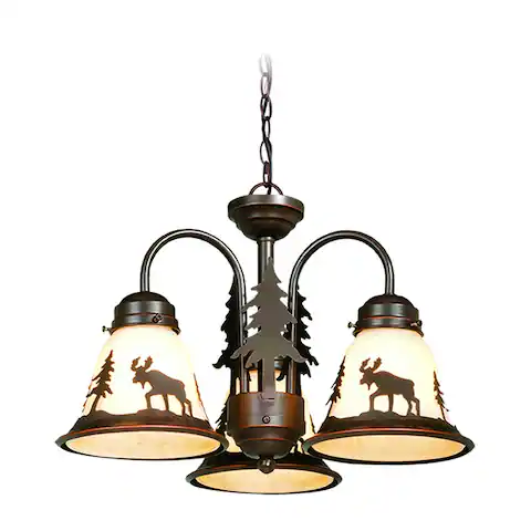 Yellowstone 3L LED Bronze Rustic Moose Mini Chandelier or Fan Light Kit - 15.5-in W x 10.5-in H x 15.5-in D