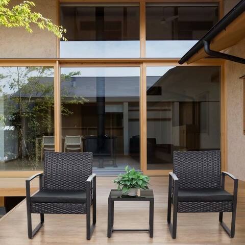 Homall 3 Pieces Patio Set Outdoor Wicker Patio Furniture Sets Modern Bistro Set Rattan Chair Conversation Sets