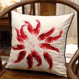 Luxury Red Fish Embroidered Pillow 18"X18"