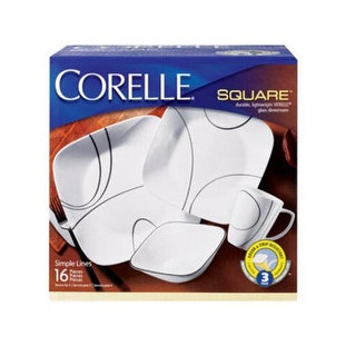 Corelle 1069983 Square Simple Lines Dinnerware Set, 16 Piece