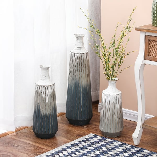 3-Piece Metal White and Grey Ombre Vase Set