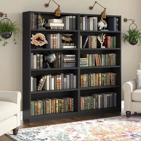 Universal Tall 5 Shelf Bookcase by Bush Furniture - Set of 2 - 36.97"L x 12.00"W x 72.00"H