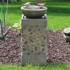 Sunnydaze Birdbath Basin on Pedestal Outdoor Garden Water Fountain, 29 Inch Tall