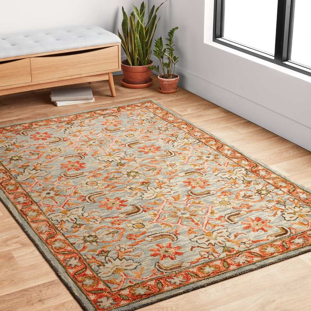 Alexander Home Madaline Traditional Floral Hand-Hooked 100% Wool Area Rug