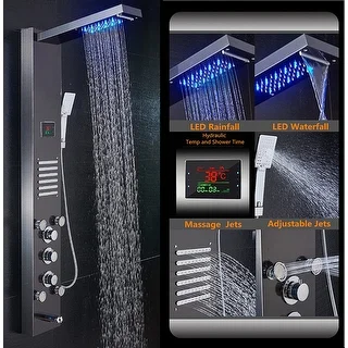 Link to 55 in. LED Shower Panel System and Tub Spout in Brushed Black Similar Items in Bathtubs
