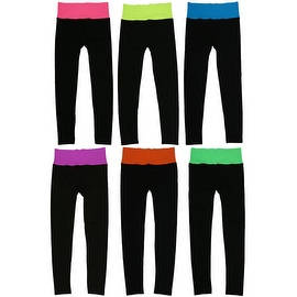 Women 6 Pack Seamless Fold-Over Color Waistband Sports/Yoga Leggings Pants