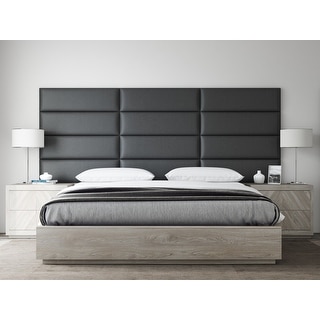 VANT Upholstered Headboards - Accent Wall Panels - Vintage Leather Black Coal - 39 Inch Twin-King - Set of 4 panels.