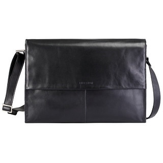 Hidesign Men's Leather Messenger Style Briefcase with Padded Laptop Sleeve - Black