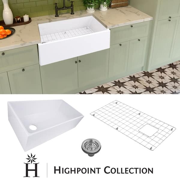 Highpoint Collection 36-inch Fireclay Farmsink with Grid and Drain - 36" x 19" x 10" - 36" x 19" x 10"