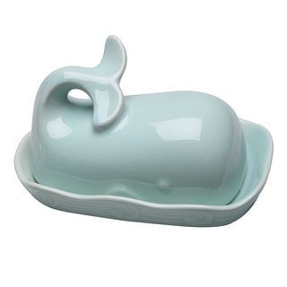 Whale-Shaped Teal Ceramic Butter Dish